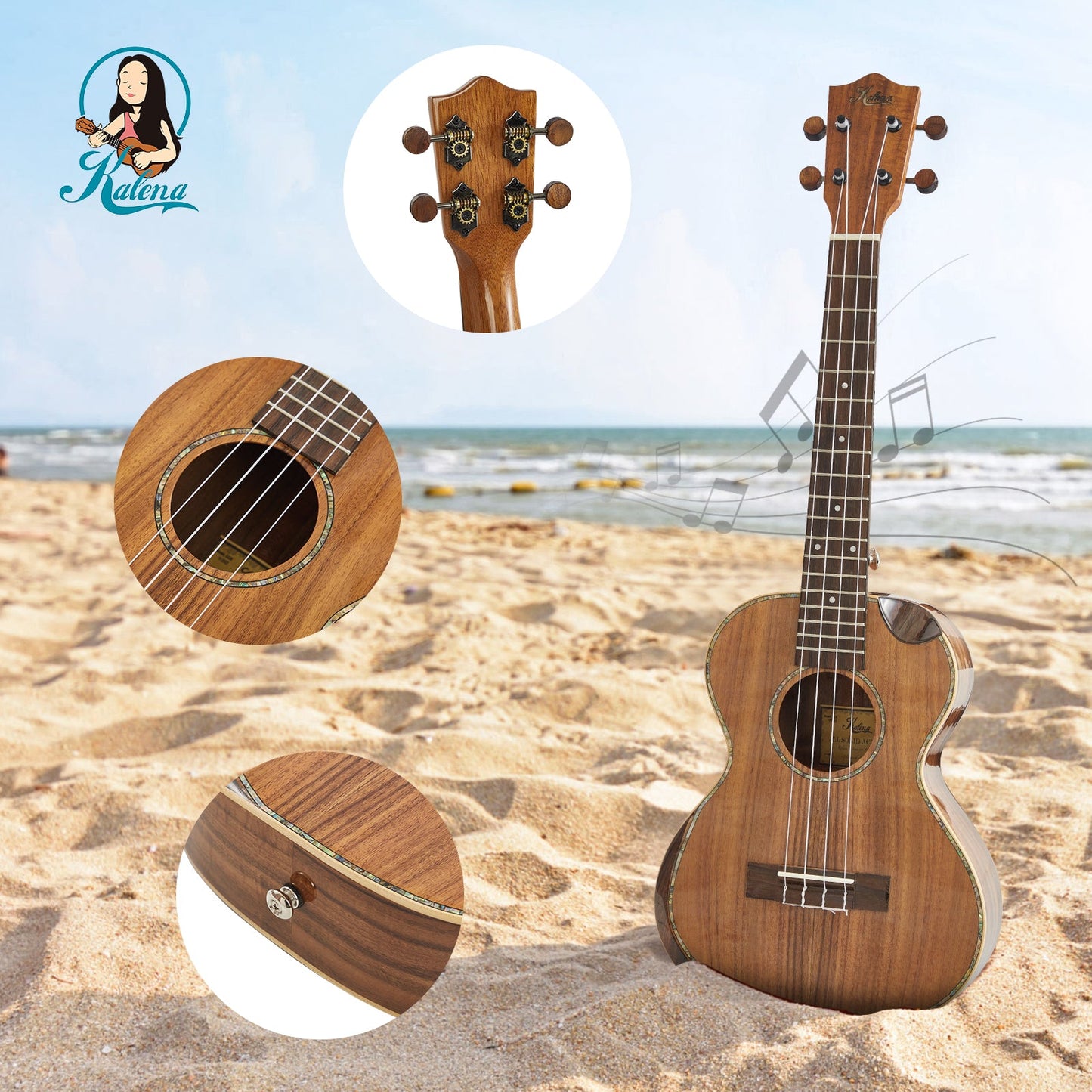Kalena Tenor SA26PFX All Solid Acacia with Armrest Ukulele with FX pickup Complete Set
