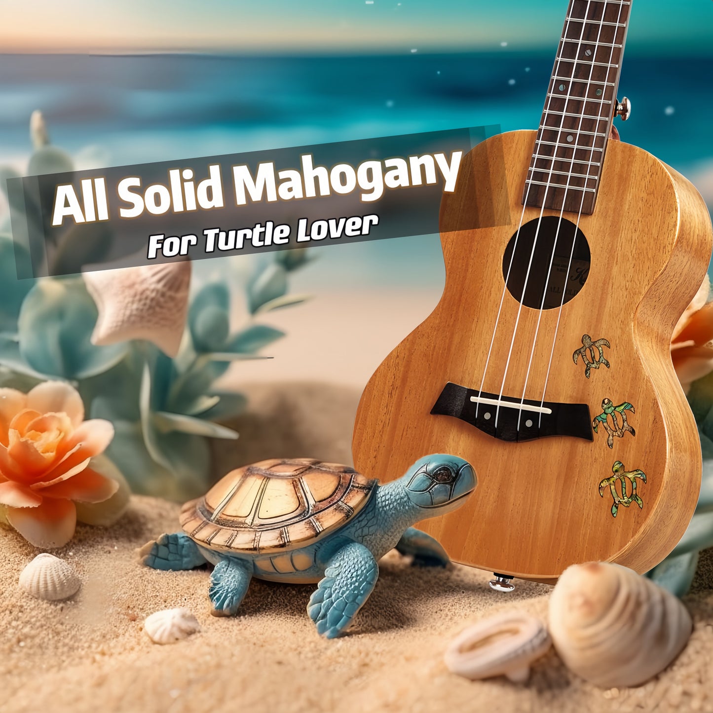Kalena All Solid Mahogany Concert Ukulele with Inlay Turtle
