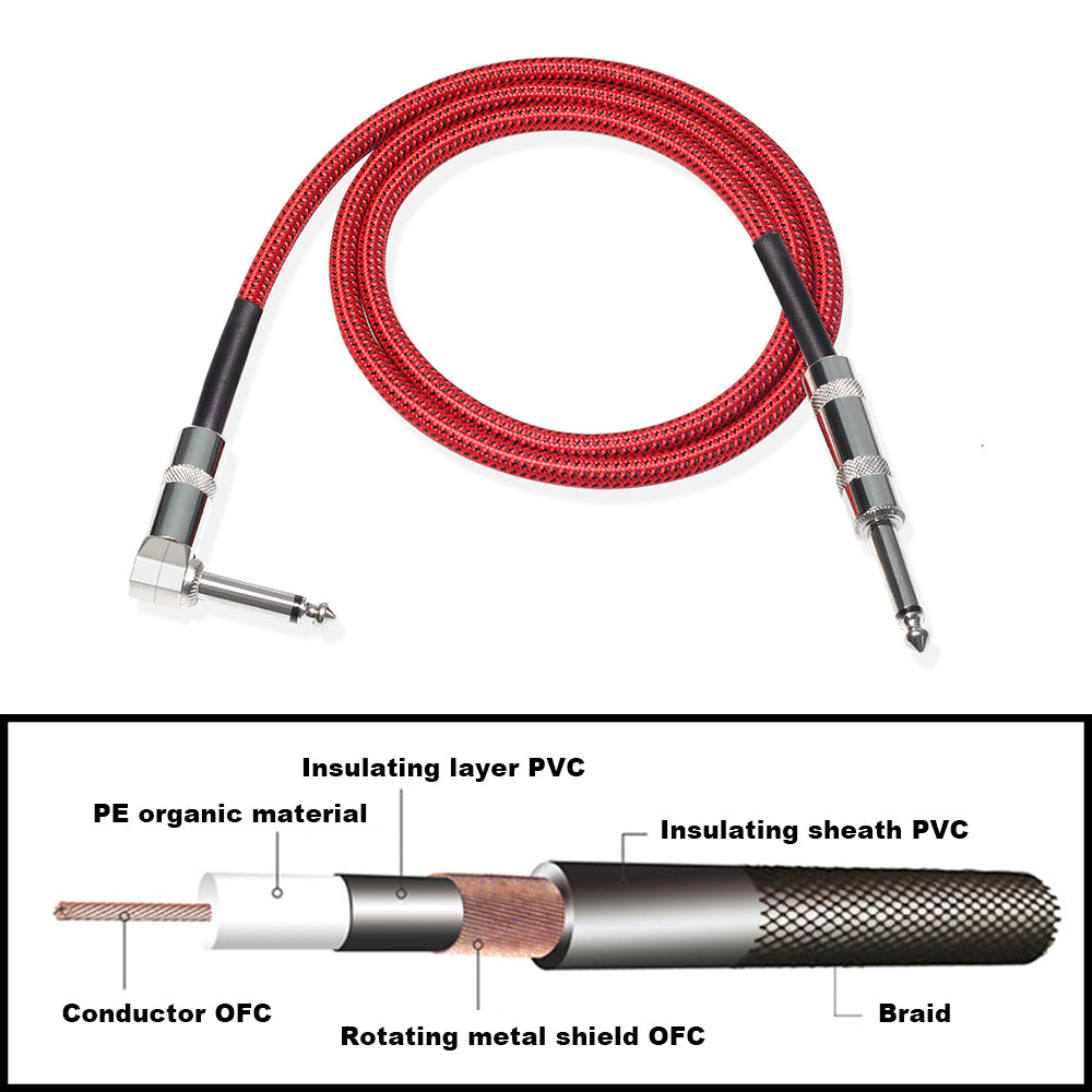 Kalena Silver-plated TS 1/4" shielded cable with one L and one straight connector - Kalena Instruments