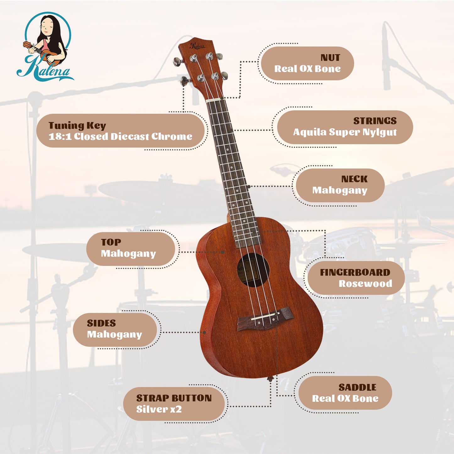 Kalena LM series Concert Ukulele Mahogany