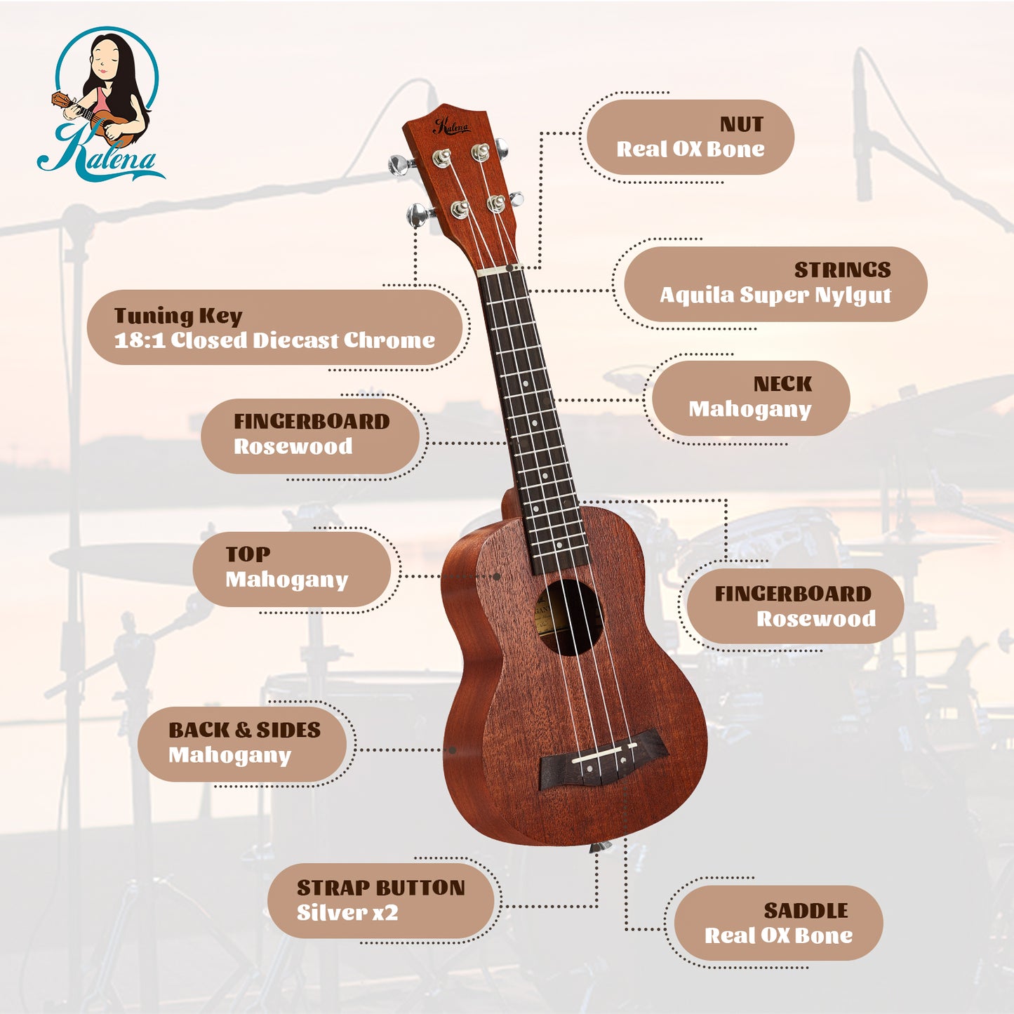 Kalena LM series Soprano Ukulele Traditional Mahogany