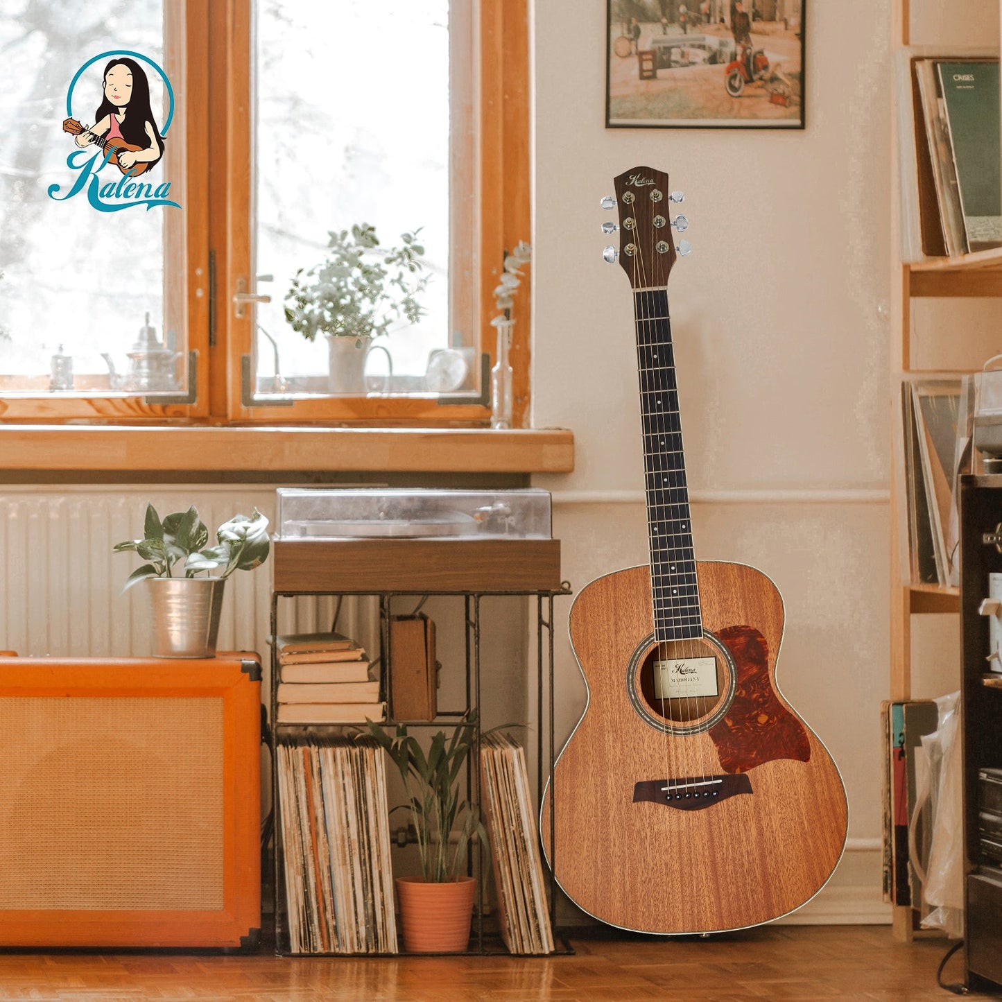 Kalena KM34 Mahogany 34 inch Baby Acoustic Guitar Complete Set