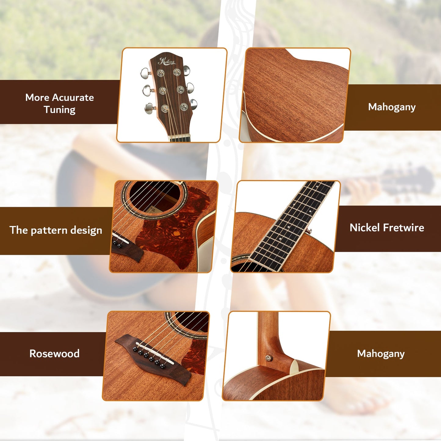 Kalena KM34 Mahogany 34 inch Baby Acoustic Guitar Complete Set