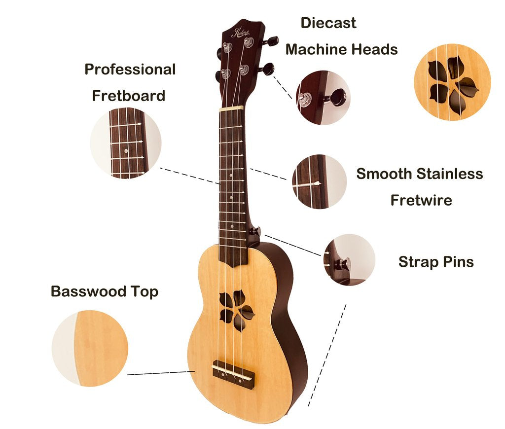 Kalena Keiki Basswood Top Soprano Ukulele Starter Set Plumeria Edition - Kalena Instruments /