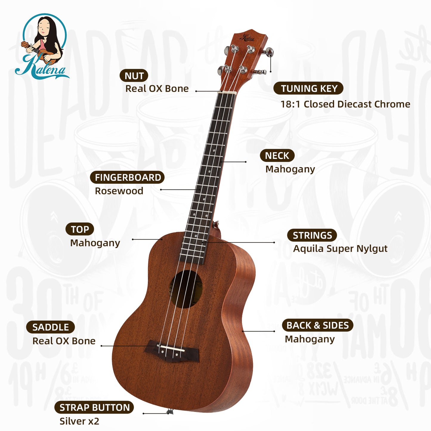 Kalena LM series Tenor Ukulele Traditional Edition Mahogany