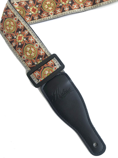 Kalena 2 Pin Acoustic Guitar Strap Buckle Style Embroidery (jacquard band+nylon+real leather) - Kalena Instruments