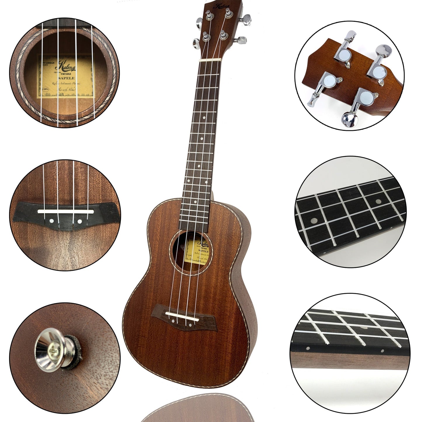 Kalena Left Handed Vintage Sapele Ukulele (Complete Set) - Kalena Instruments / 24" Concert