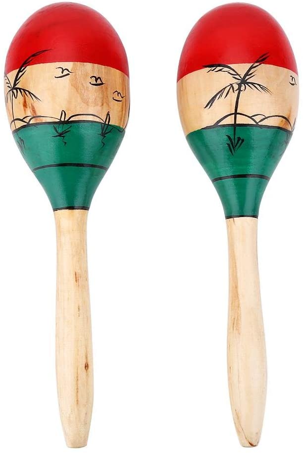 1 Pair of Maracas, Wood Hand-painted Beach Coconut Tree Pattern Maracas Egg Shell Shaped Shakers - Kalena