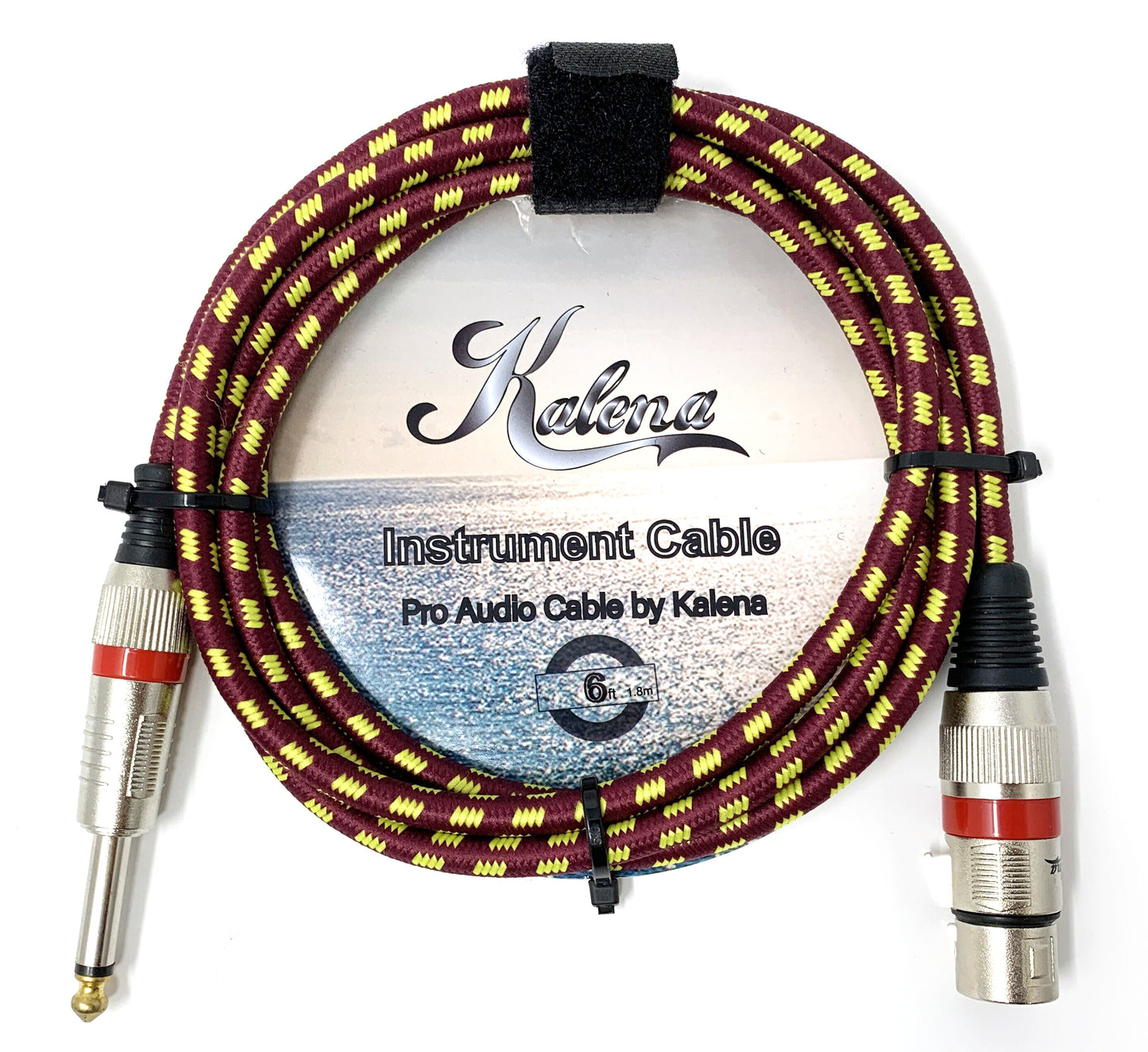 Kalena XLR (female) to TS 1/4" (male) shielded cable - Kalena Instruments / Yellow & Maroon woven