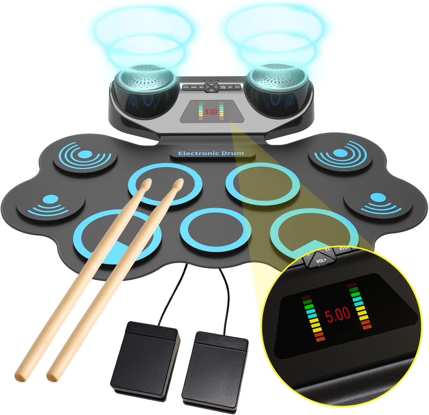 K-MD668 Portable Digital Drumset Professional Roll Up MIDI Drum Pads with Built-In Speaker and Sounds