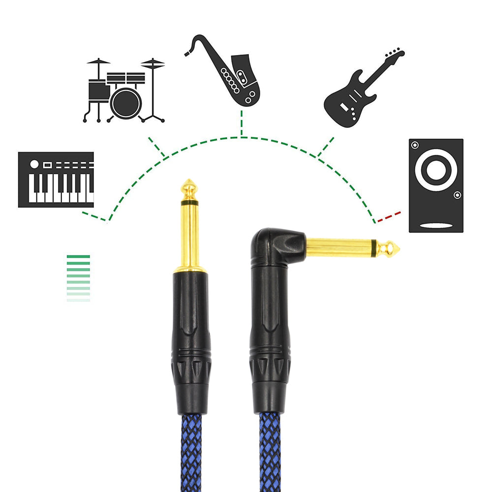 Kalena Gold-plated TS 1/4" shielded cable with one L and one straight connector and aluminum cover - Kalena Instruments