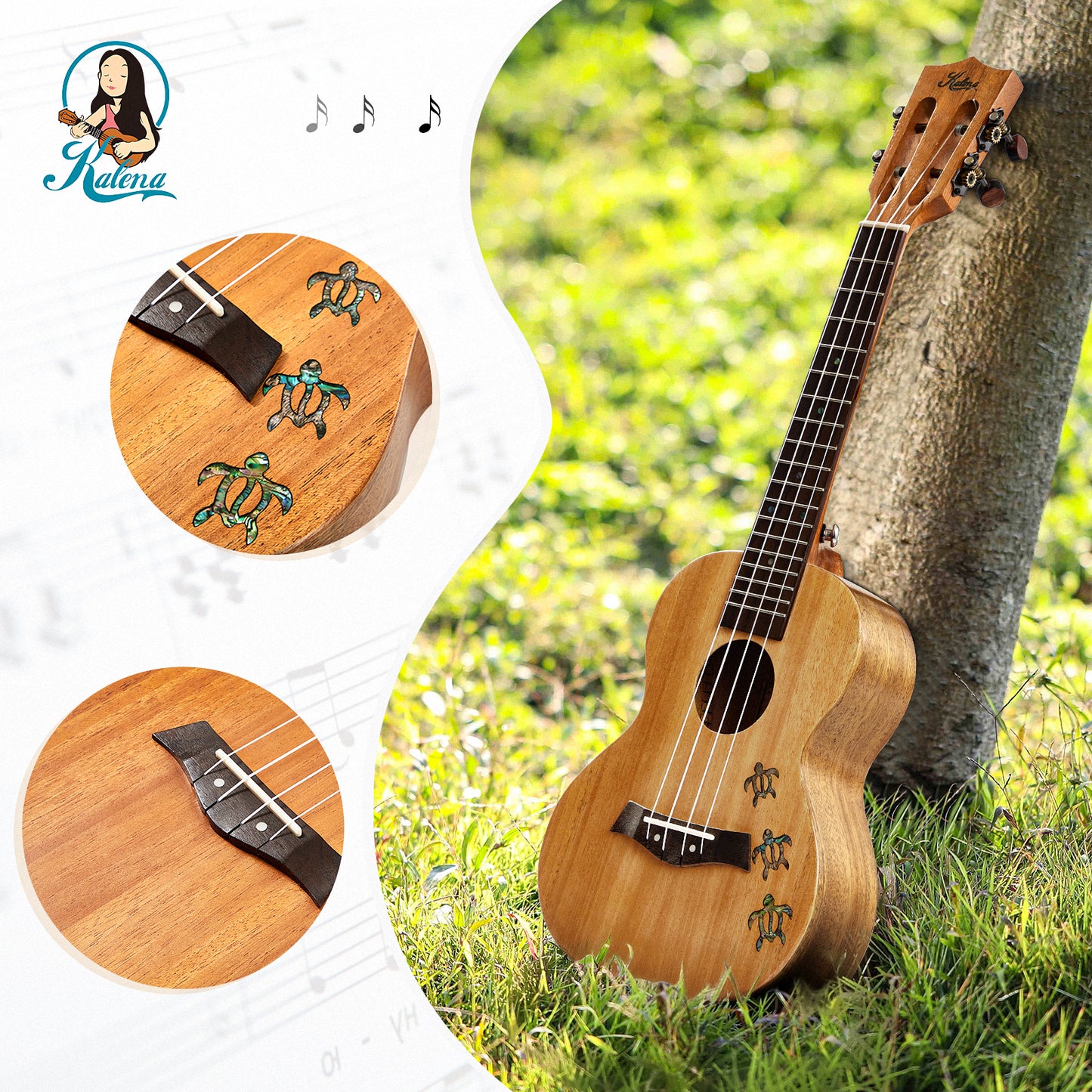 Kalena All Solid Mahogany Concert Ukulele with Inlay Turtle