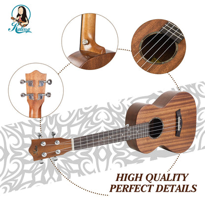 Kalena All Solid Sapele Concert Ukulele Complete Set: Strings, Picks, Strap, Digital Tuner, Padded Case, Starter Guide