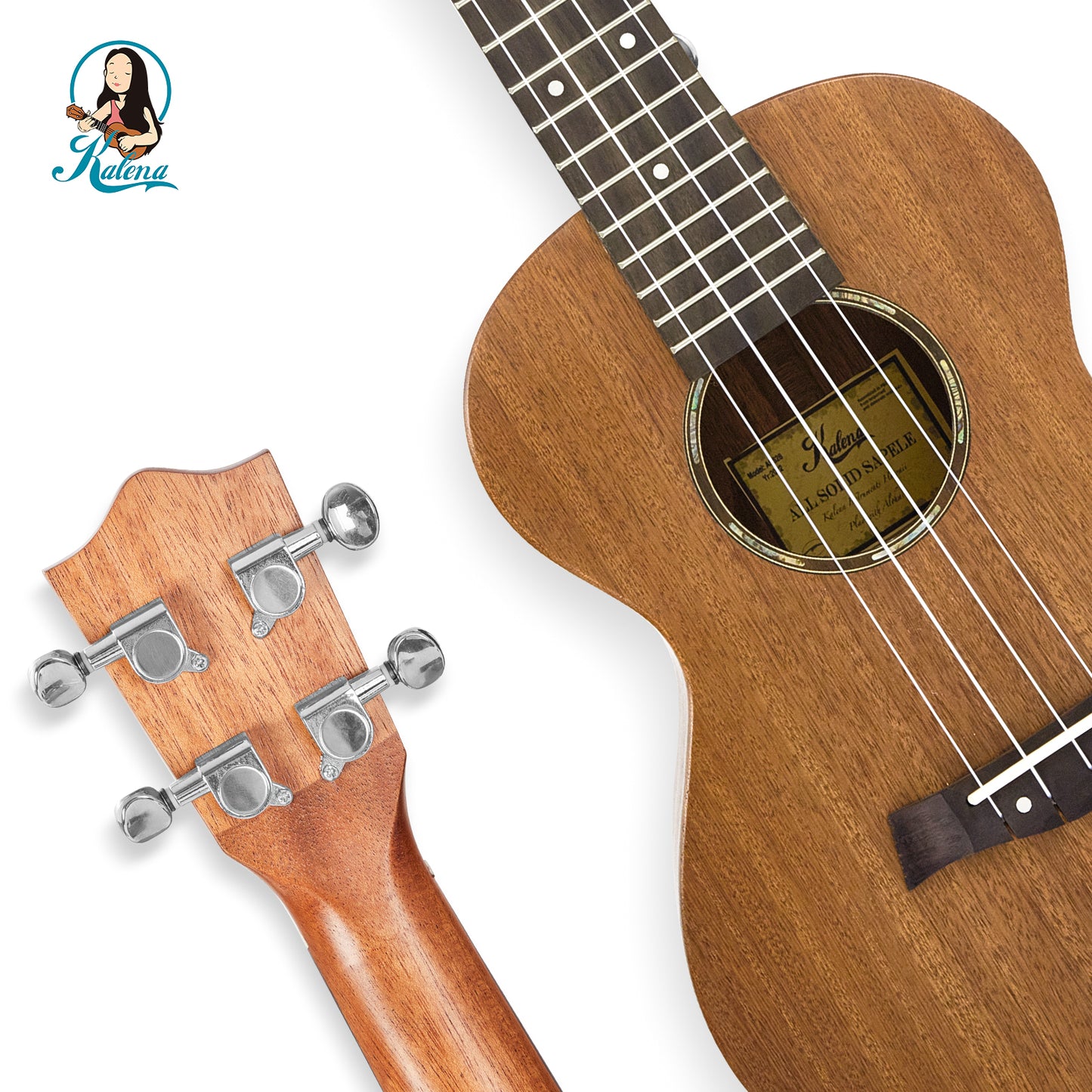 Kalena All Solid Sapele Tenor Ukulele with extra wide fretboard Complete Set: Strings, Picks, Strap, Digital Tuner, Padded Case, Starter Guide