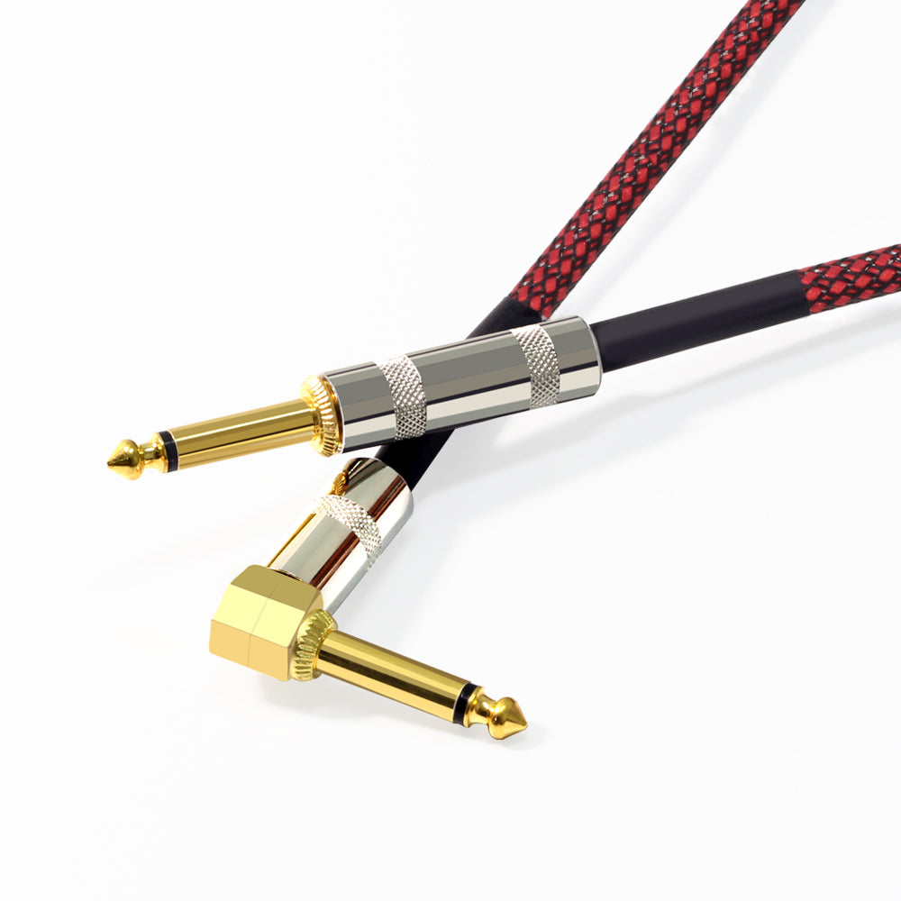 Kalena Gold-plated TS 1/4" shielded cable with one L and one straight connector and silver cover - Kalena Instruments