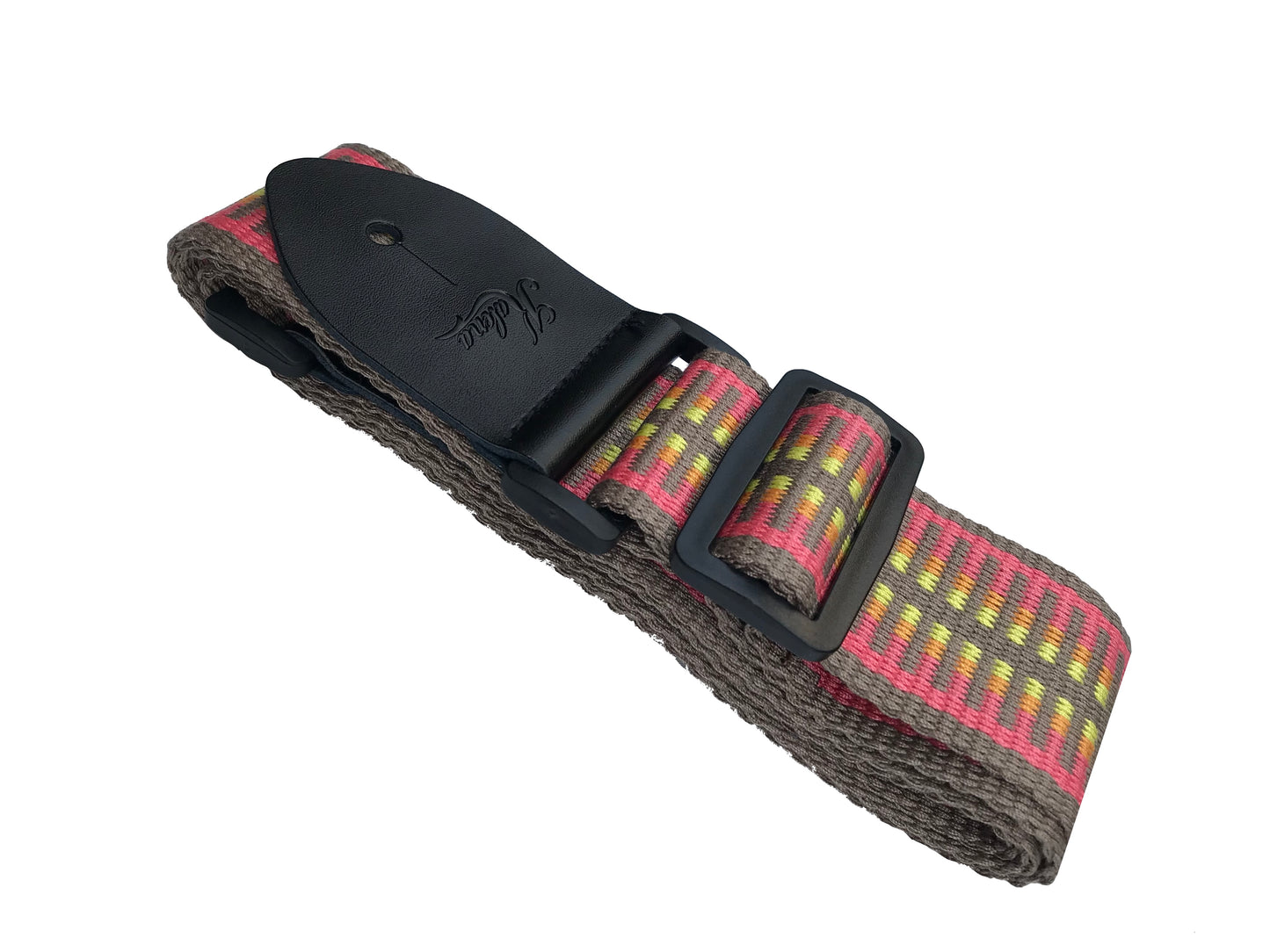 Kalena 2 Pin Guitar Strap Buckle Style Pink Striped Band (jacquard band+nylon+real leather) - Kalena Instruments