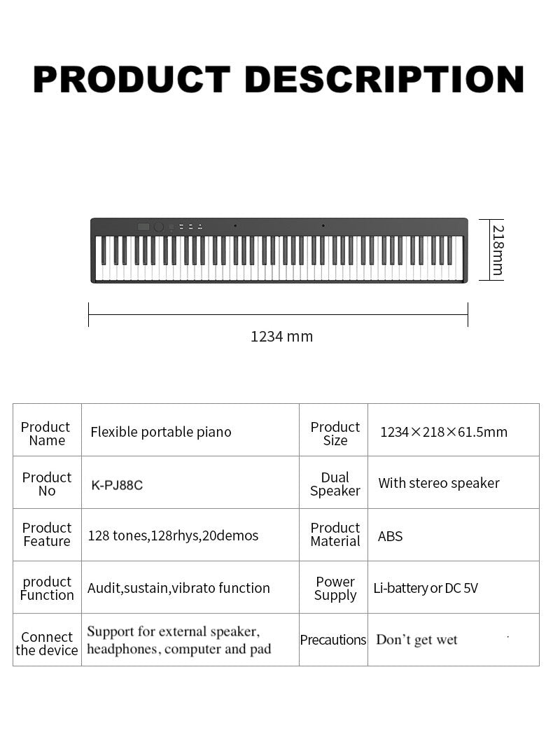 K-PJ88C PRO Real Foldable Electronic Piano 88 Keys Portable Keyboard