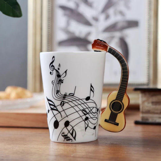 Kalena 13.5 oz Musical Notes Design Guitar Coffee Mugs Drink Tea Milk Coffee Mug Ceramic Music Cup Gift for Friend - Kalena Instruments / Classical Guitar