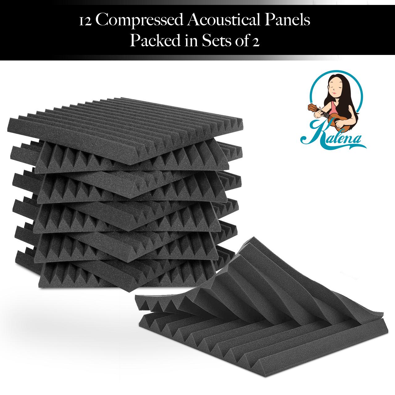 Acoustic Panels, 2" X 12" X 12" Acoustic Foam Panels, Studio Wedge Tiles, Sound Panels wedges 12 Pack, Black - Kalena