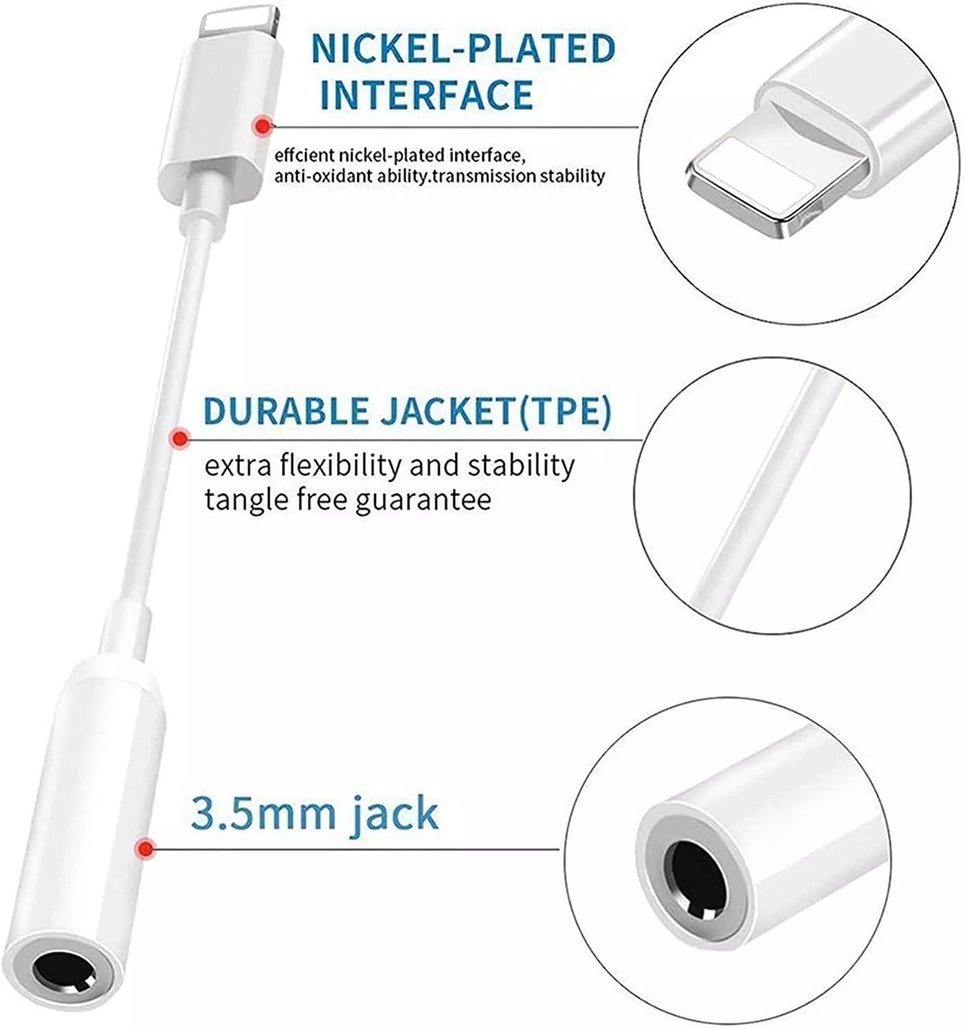 Lightning to 3.5mm (1/8") Headphone Adapter Audio Aux Cable for iPhone/iPad