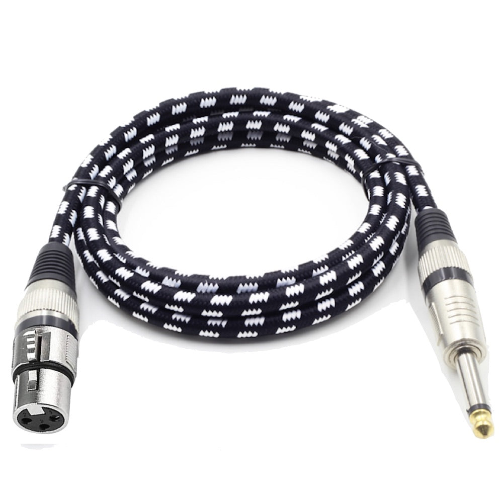 Kalena XLR (female) to TS 1/4" (male) shielded cable - Kalena Instruments / Black & White woven