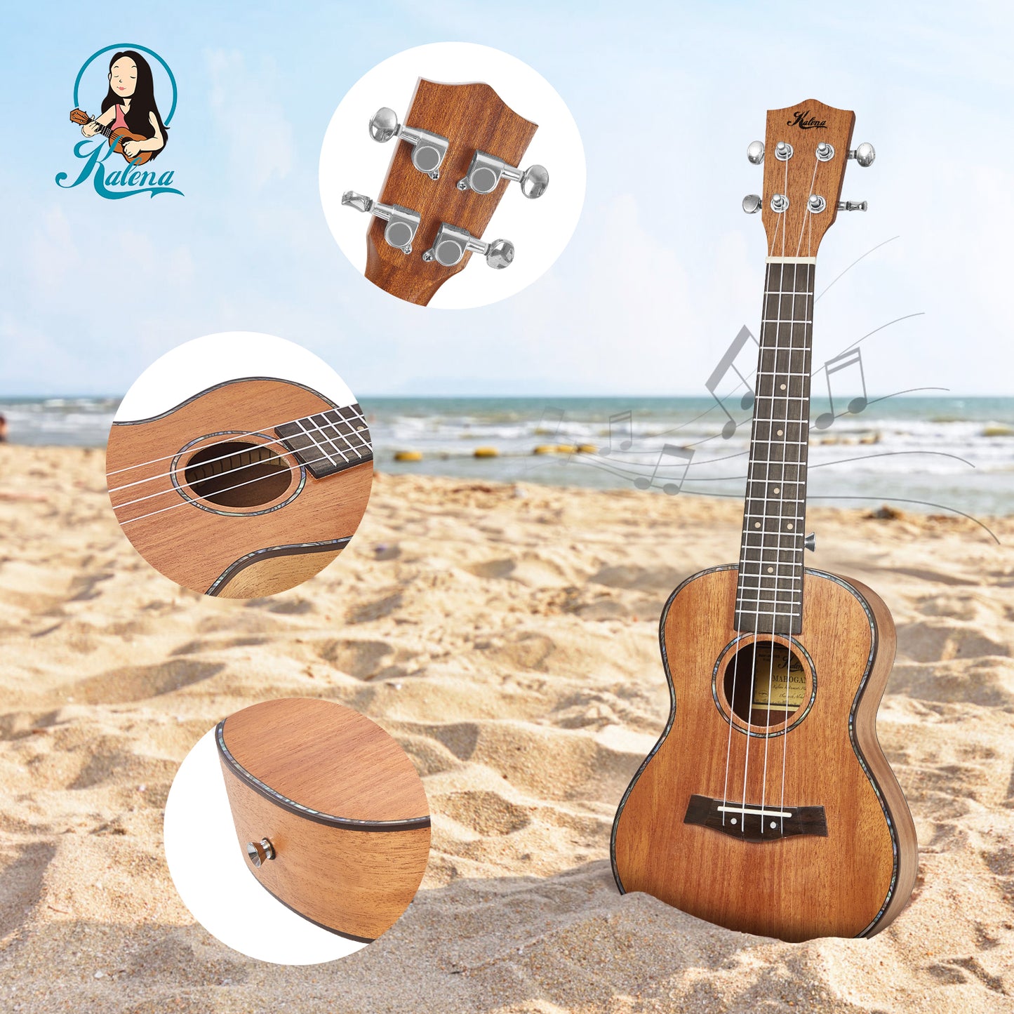Kalena LM series Concert Mahogany Ukulele with Celluloid Binding Traditional