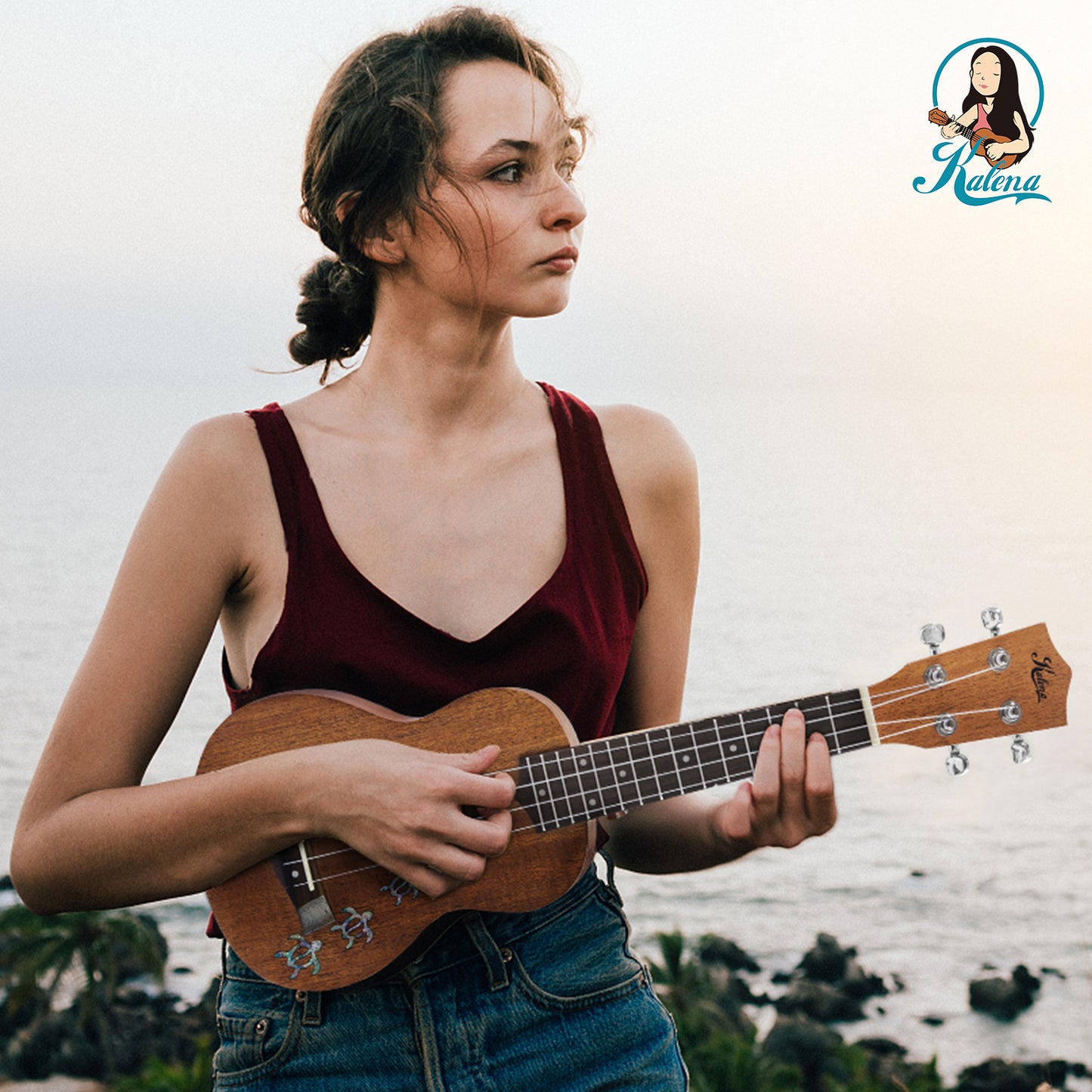 Kalena LM series Soprano Mahogany Ukulele Turtle inlay Traditional Complete Set