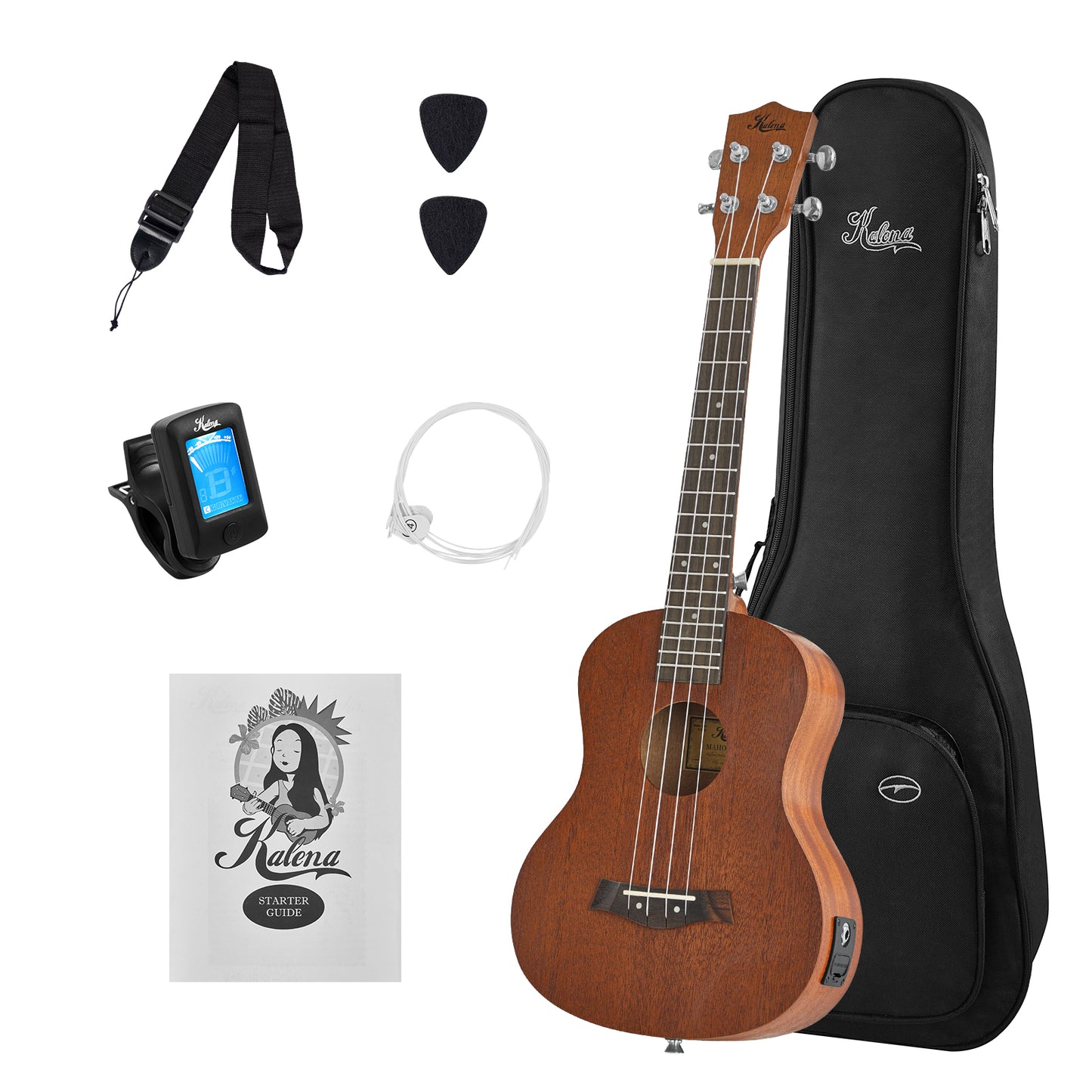 Kalena LM series Mahogany Ukulele Traditional Edition Tenor EQ pickup Warm Mahogany Complete Set: Strings, Picks, Strap, Digital Tuner, Padded Case, Starter Guide