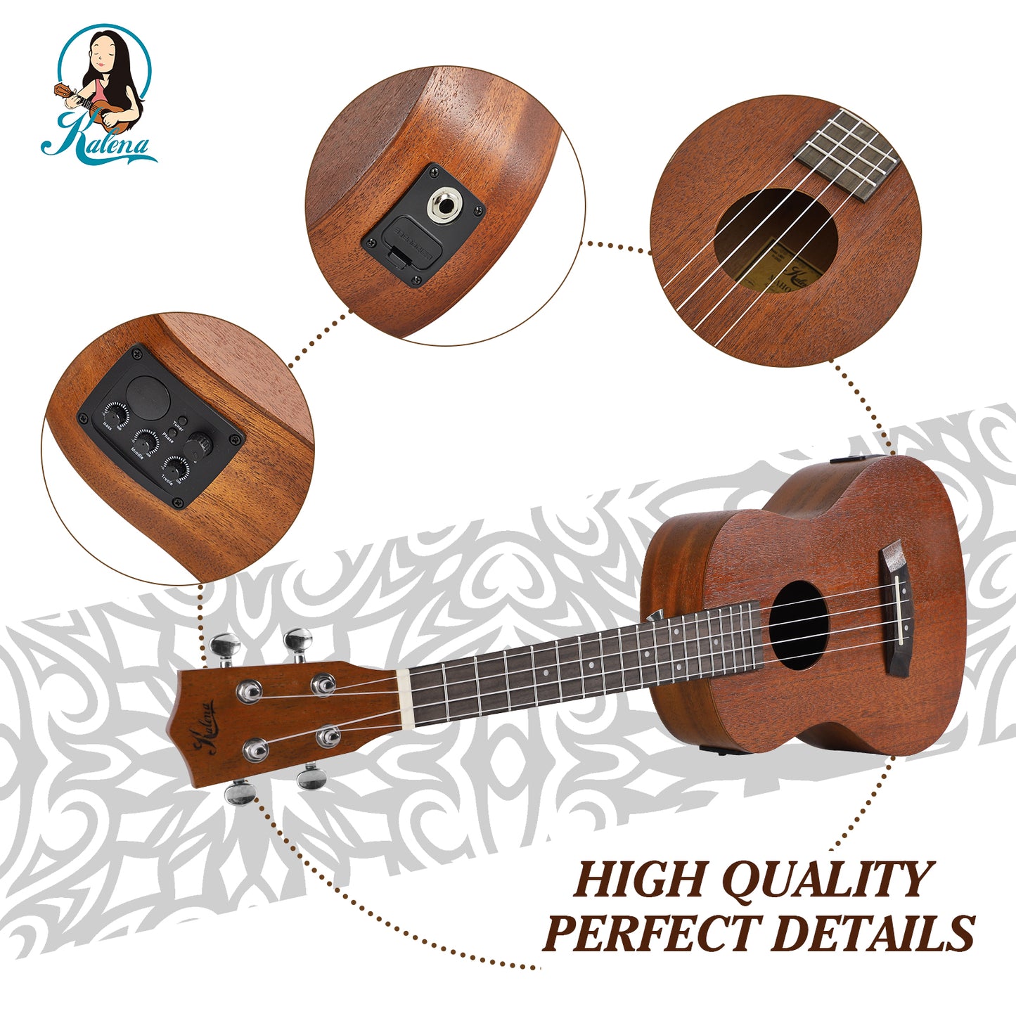 Kalena LM series Mahogany Ukulele Traditional Edition Tenor EQ pickup Warm Mahogany Complete Set: Strings, Picks, Strap, Digital Tuner, Padded Case, Starter Guide