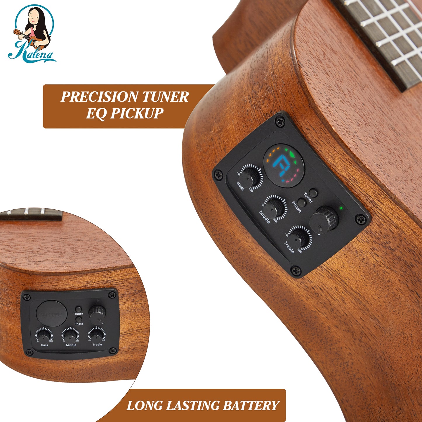 Kalena LM series Mahogany Ukulele Traditional Edition Tenor EQ pickup Warm Mahogany Complete Set: Strings, Picks, Strap, Digital Tuner, Padded Case, Starter Guide