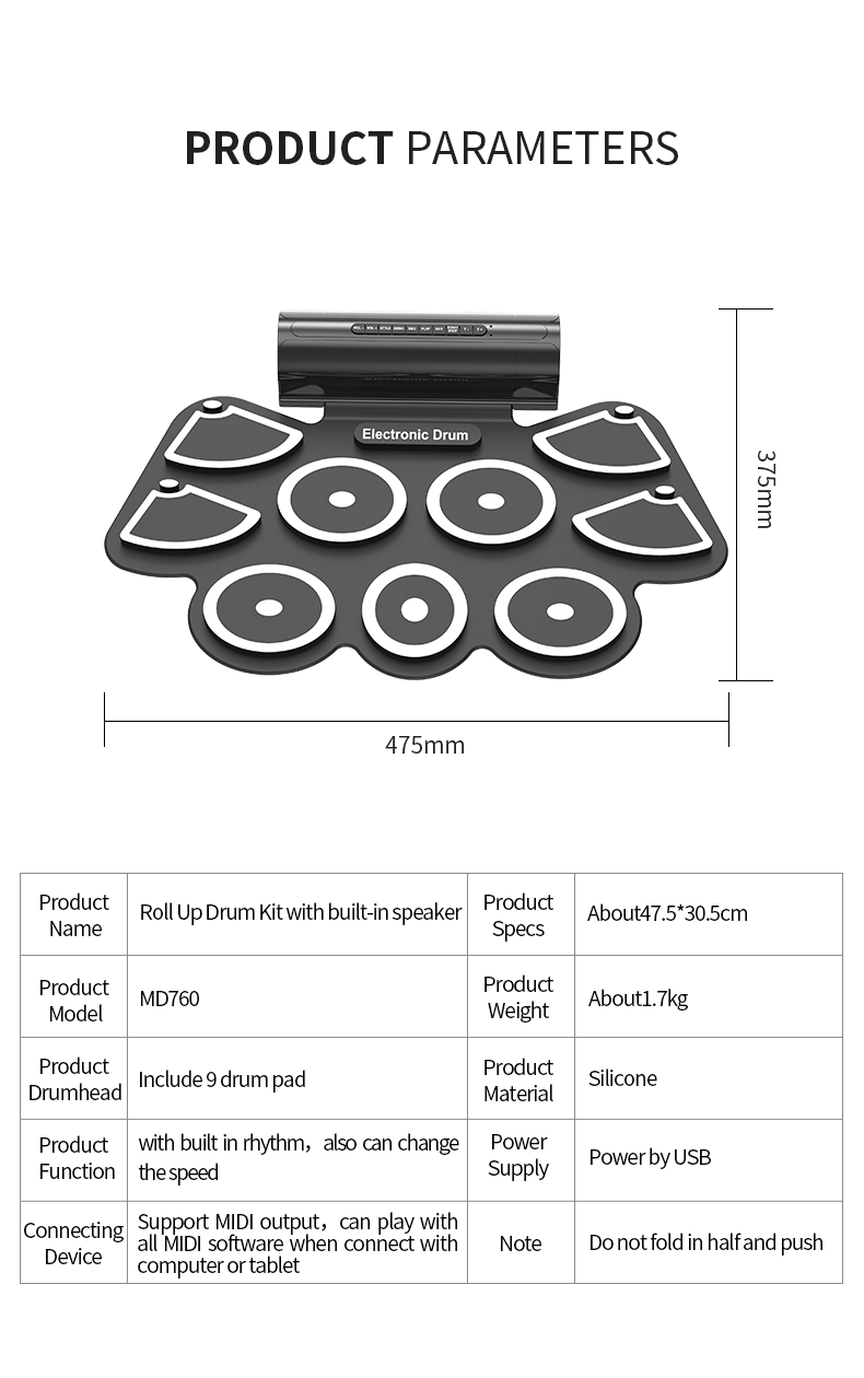 Roll Up Drum Pads 9 Pads with Pedal K-MD760