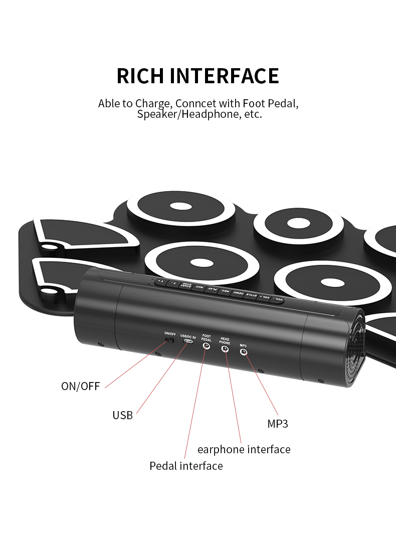 Roll Up Drum Pads 9 Pads with Pedal K-MD760