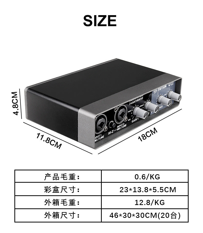 Q-22 24bit 192KHZ professional external mixer live preamplifier USB recording sound card audio interface