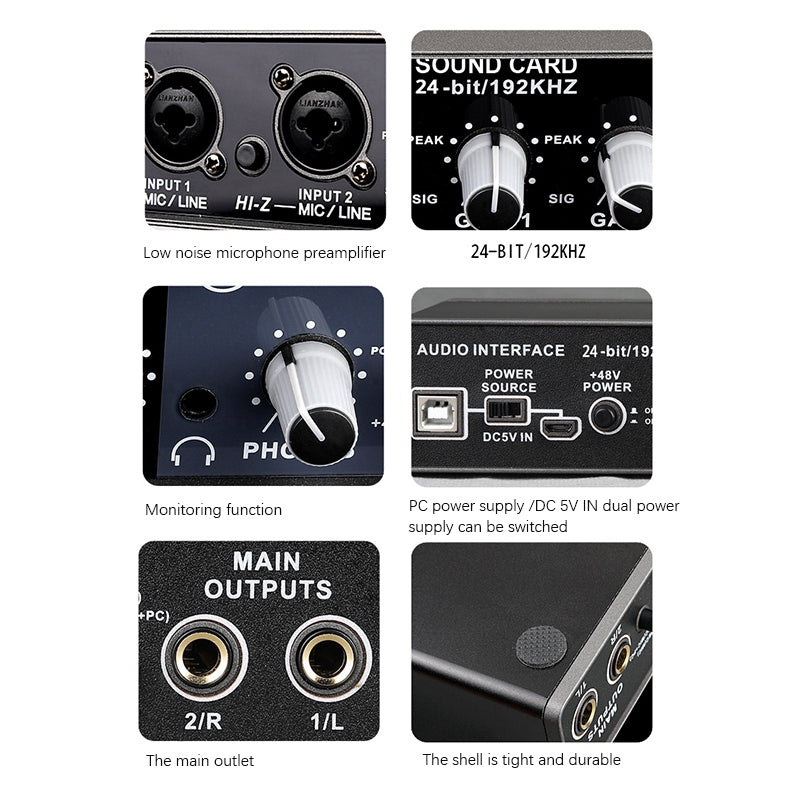 Q-22 24bit 192KHZ professional external mixer live preamplifier USB recording sound card audio interface