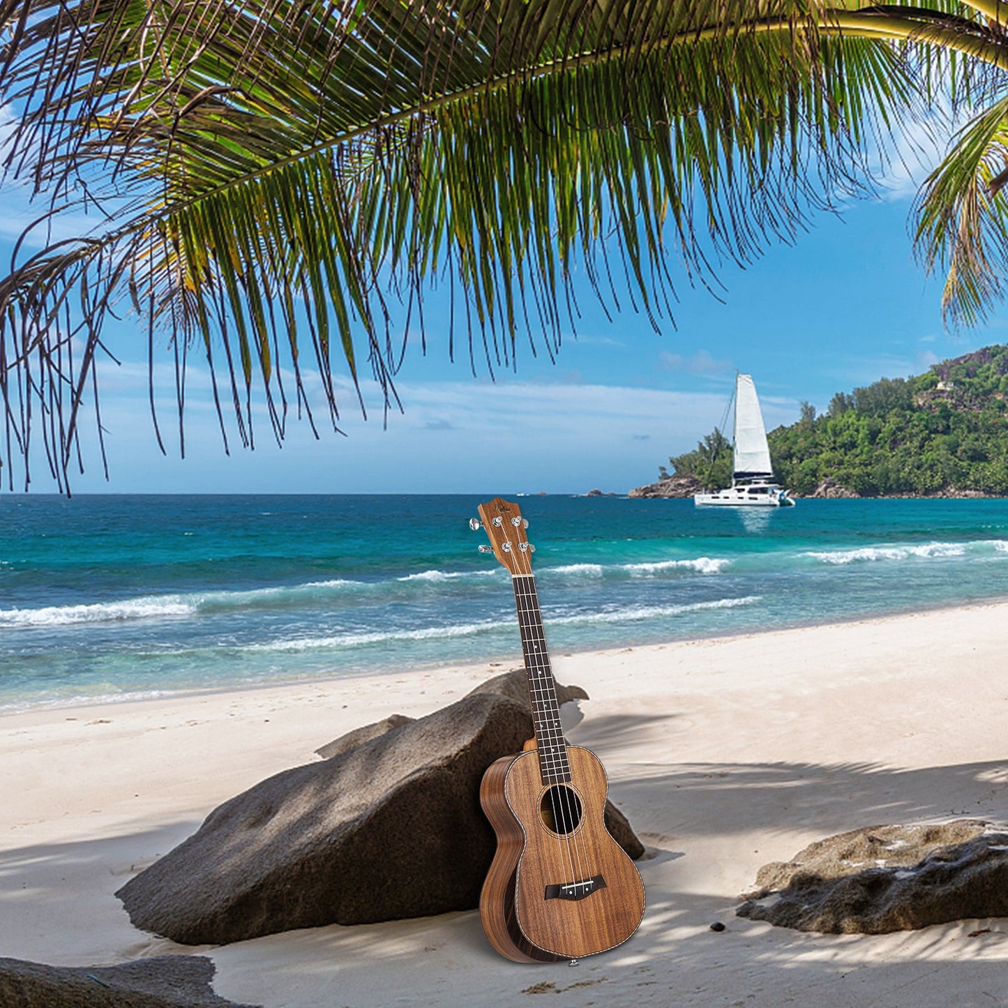 Kalena SA-T01 Lacquered All Solid Acacia tenor ukulele with armrest and maple binding