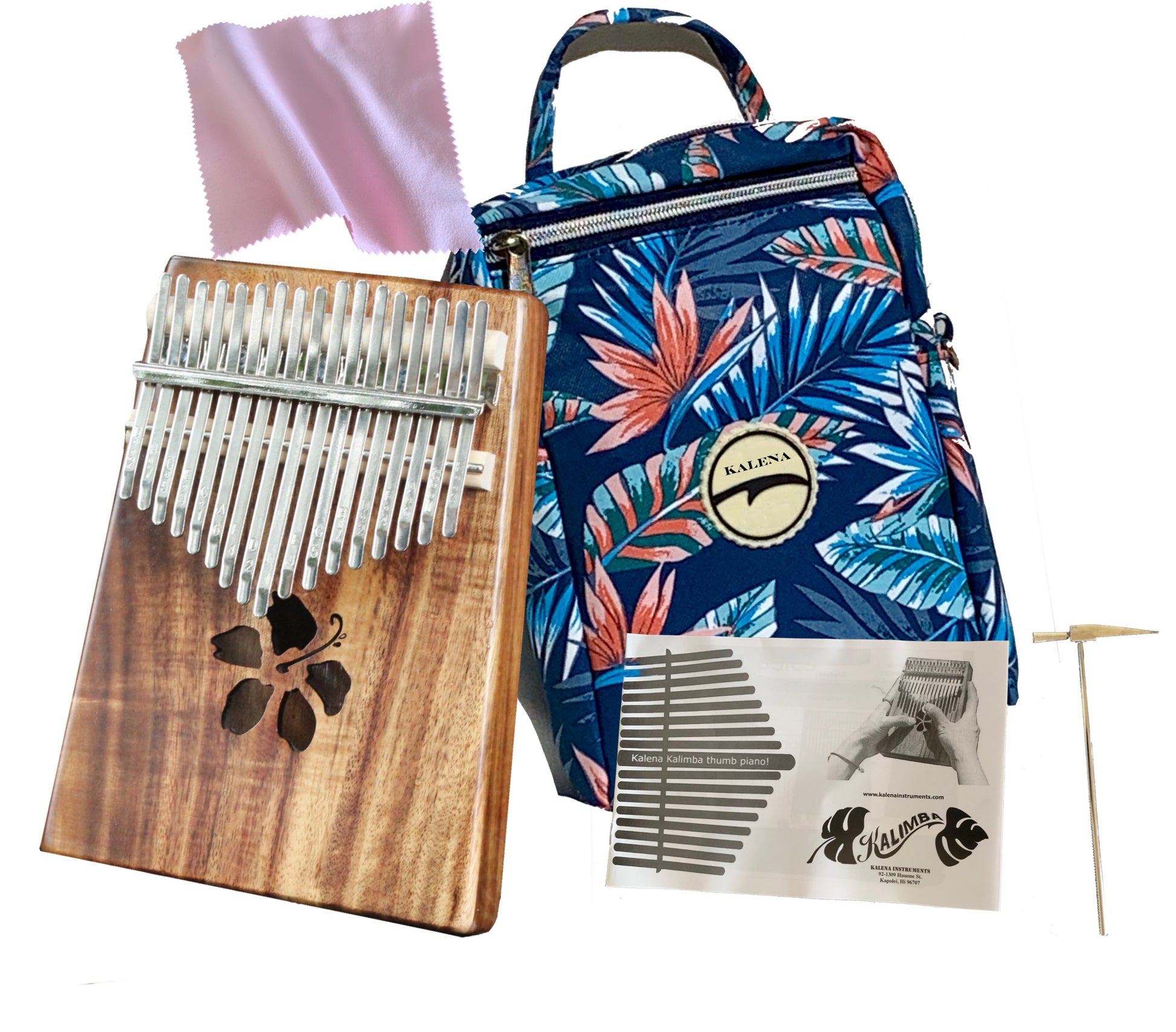 Kalena 17 key Solid Acacia Kalimba (hibiscus) with Gig Bag - Kalena Instruments