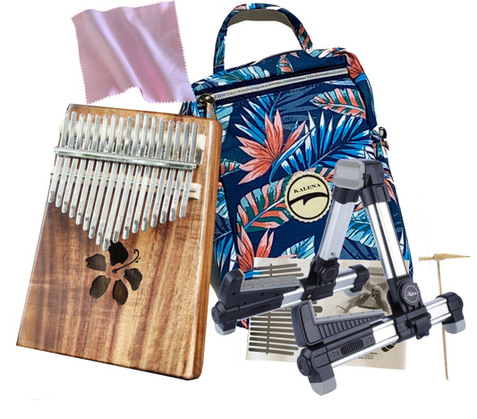 Kalena 17 key Solid Acacia Kalimba (hibiscus) with Gig Bag and Aluminum Stand