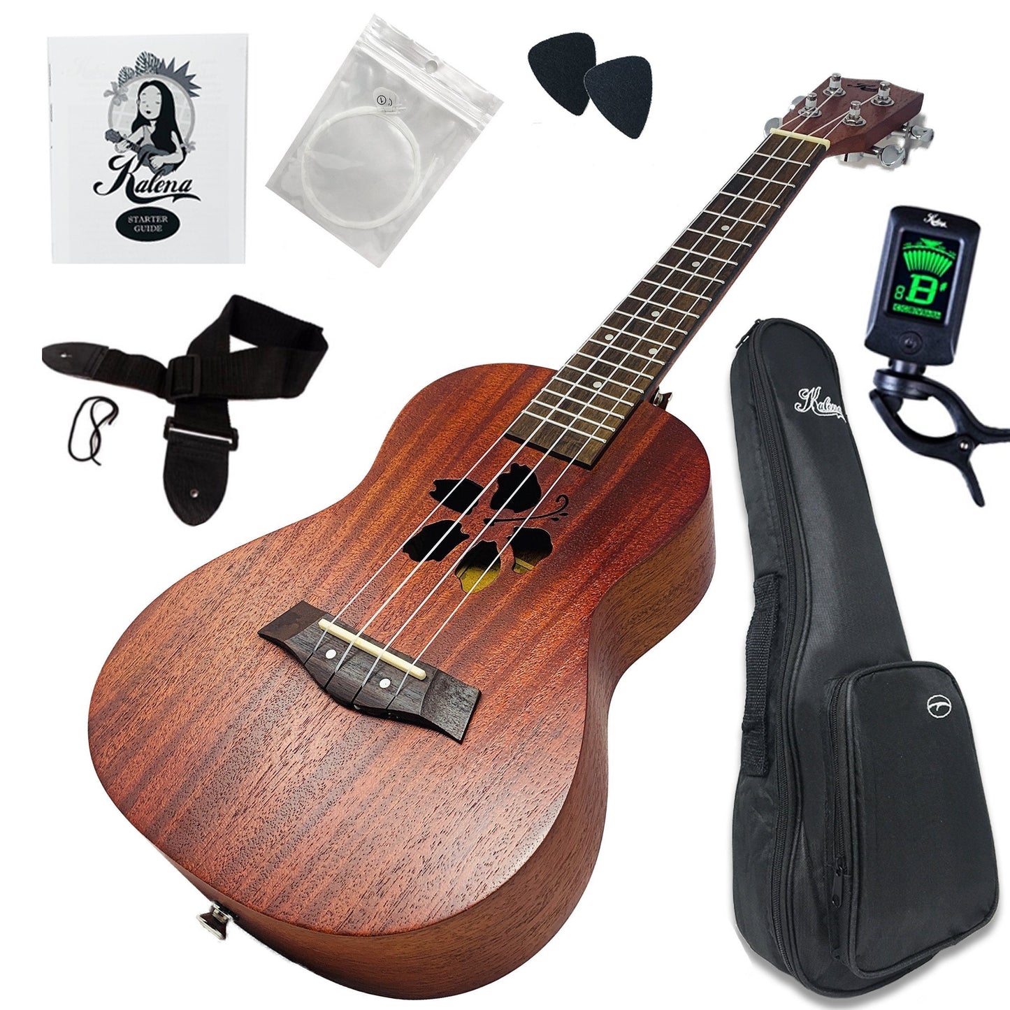 Kalena LM series Tenor Mahogany Ukulele Hibiscus Edition Warm Mahogany Complete Set
