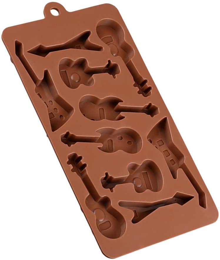 10 Cavity Silicone Chocolate Molds ukulele Bass Guitar Shaped Baking Molds  Ice Cube Trays (Coffee)