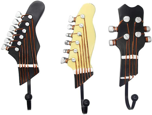 Vintage Guitar Shaped Decorative Hooks Wall Mounted Rack Hangers (3-Pack)