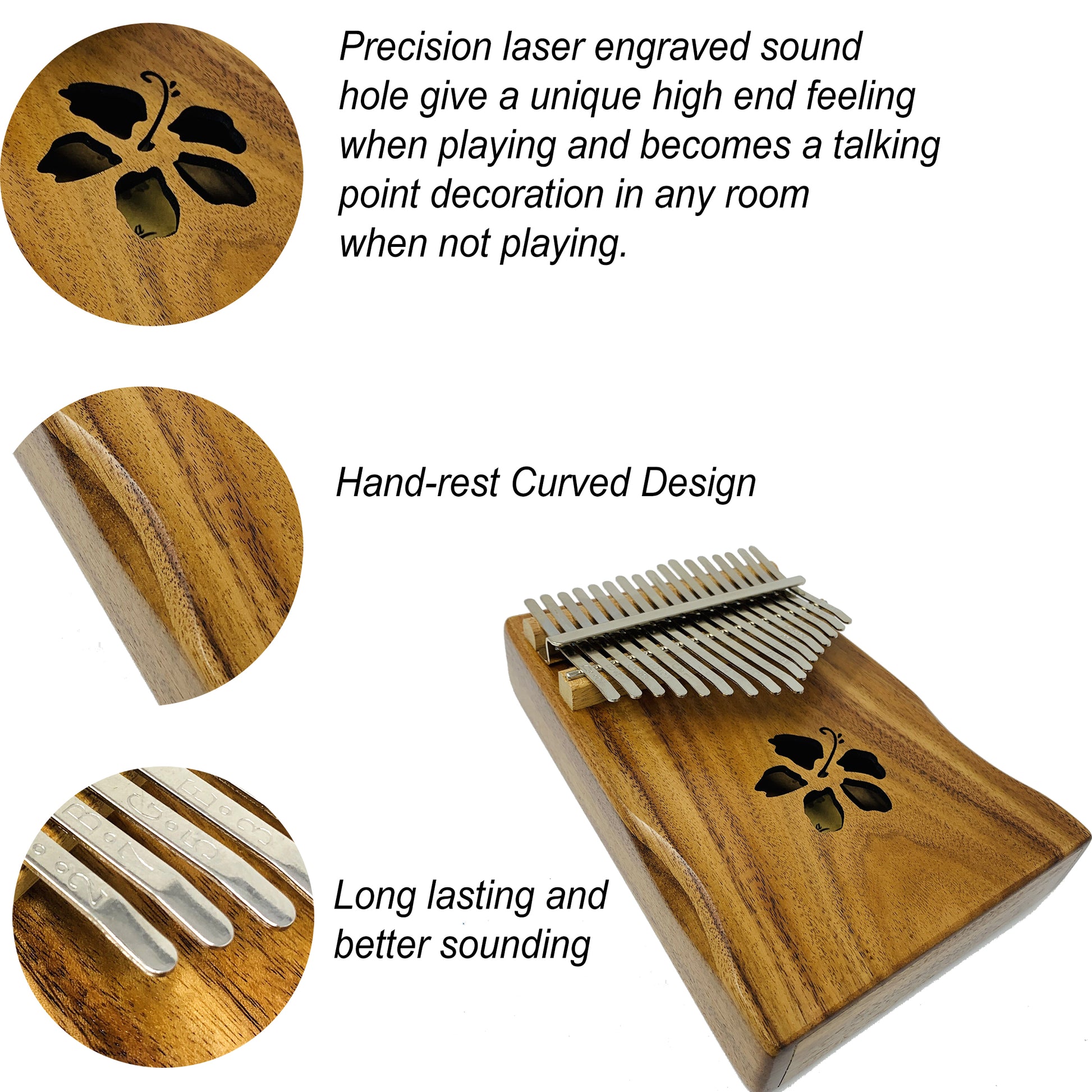 Kalena 17 key Solid Acacia Kalimba (hibiscus) with Gig Bag - Kalena Instruments