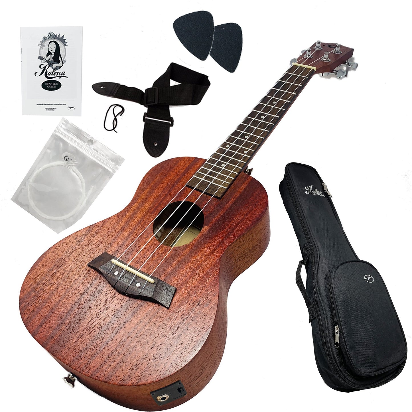 Kalena LM series Mahogany Ukulele Traditional Edition Tenor EQ pickup Warm Mahogany Complete Set: Strings, Picks, Strap, Digital Tuner, Padded Case, Starter Guide