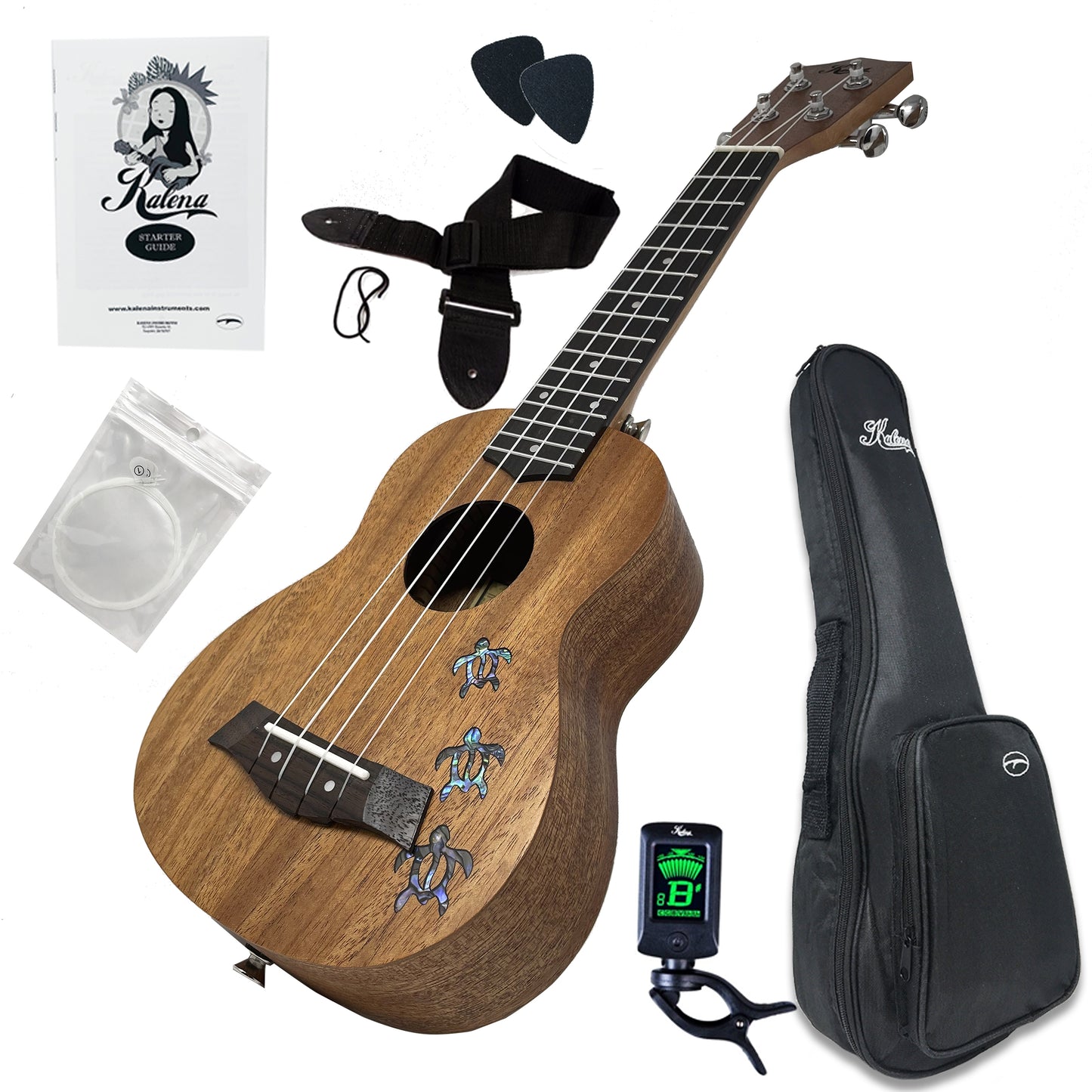 Kalena LM series Soprano Mahogany Ukulele Turtle inlay Traditional Complete Set