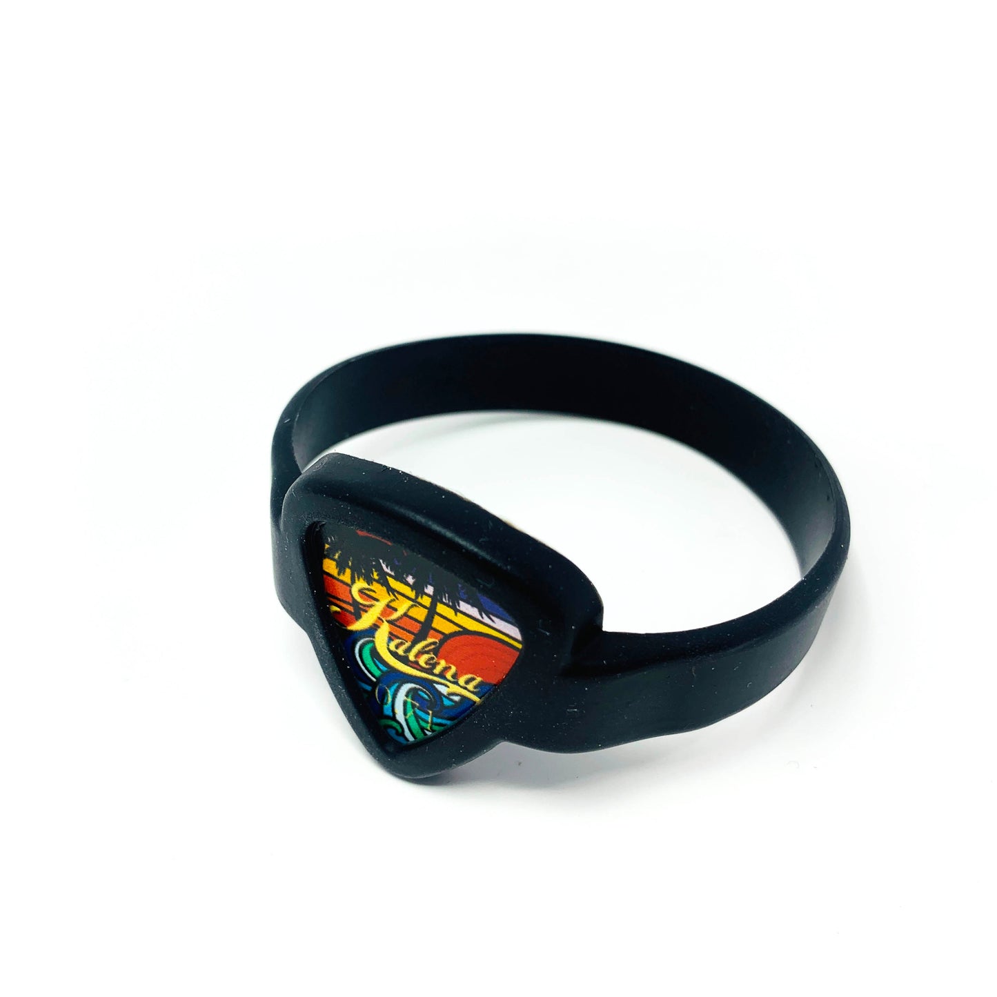 Guitar Picks Bracelet, Guitar Pick Holder Bracelet - Kalena Instruments / Black with Collector's Hawaii Beach Pick