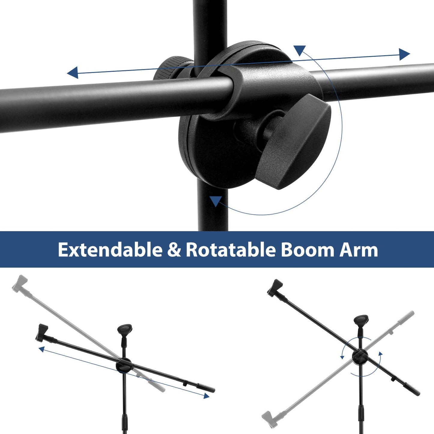 Microphone Stand Mic Boom Stand with 2 Mic Clips, Height Adjustable Tripod