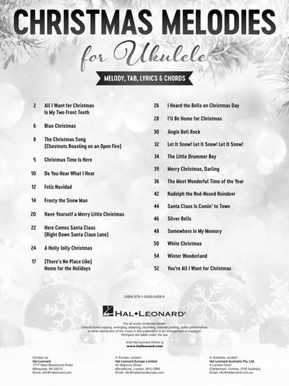 Christmas Melodies for Ukulele Melody, Tab, Lyrics & Chords