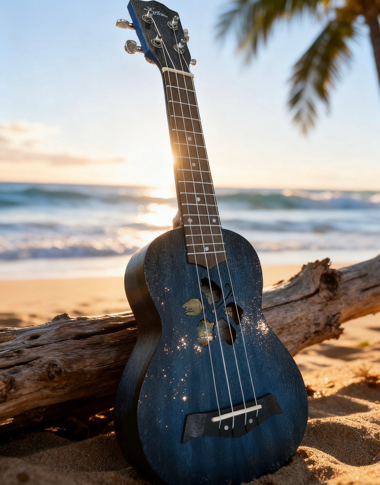 Kalena Soprano LM series Mahogany Ukulele Hibiscus Edition Aqua Blue