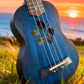 Kalena Soprano LM series Mahogany Ukulele Hibiscus Edition Aqua Blue