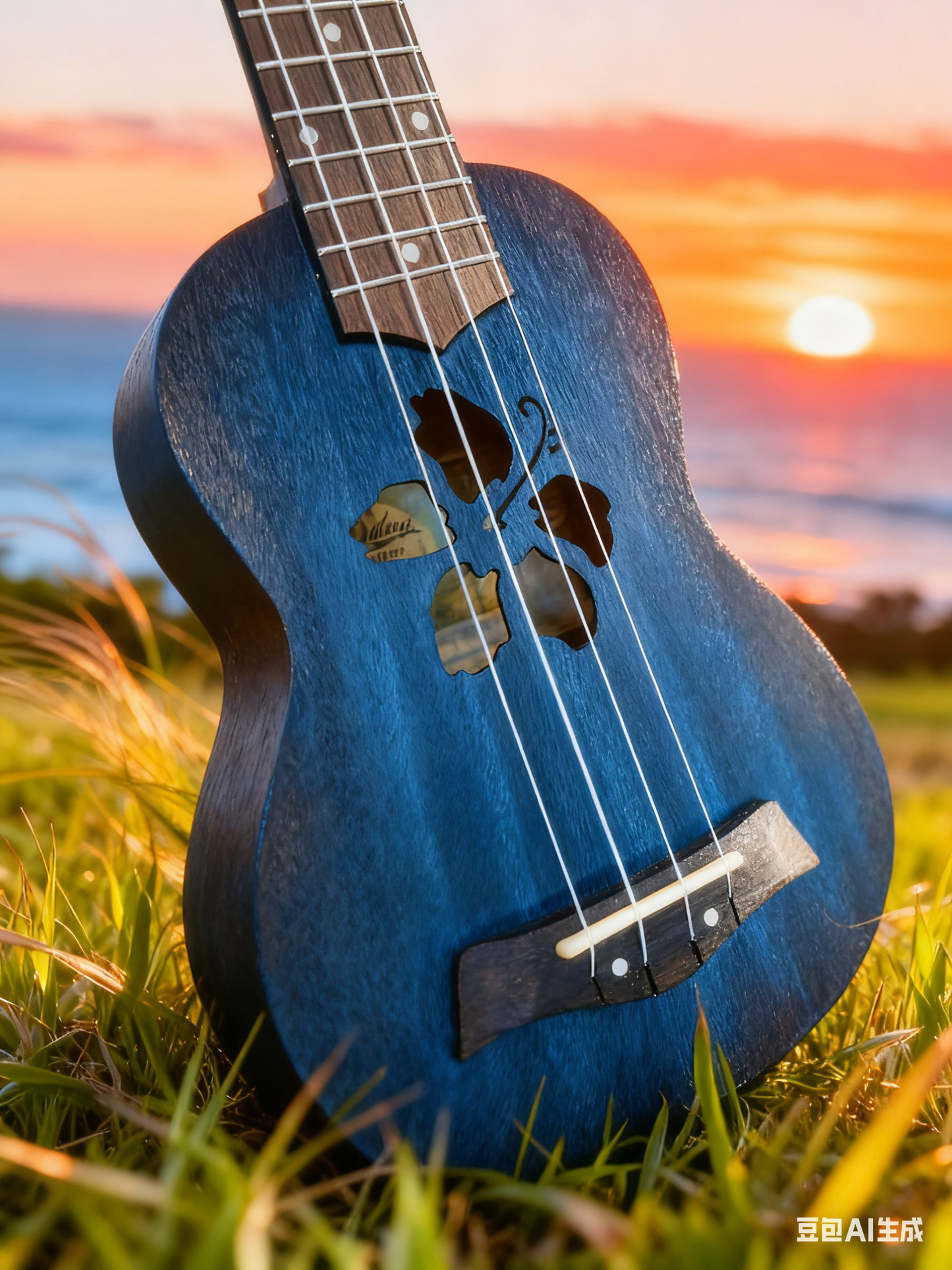 Kalena Soprano LM series Mahogany Ukulele Hibiscus Edition Aqua Blue