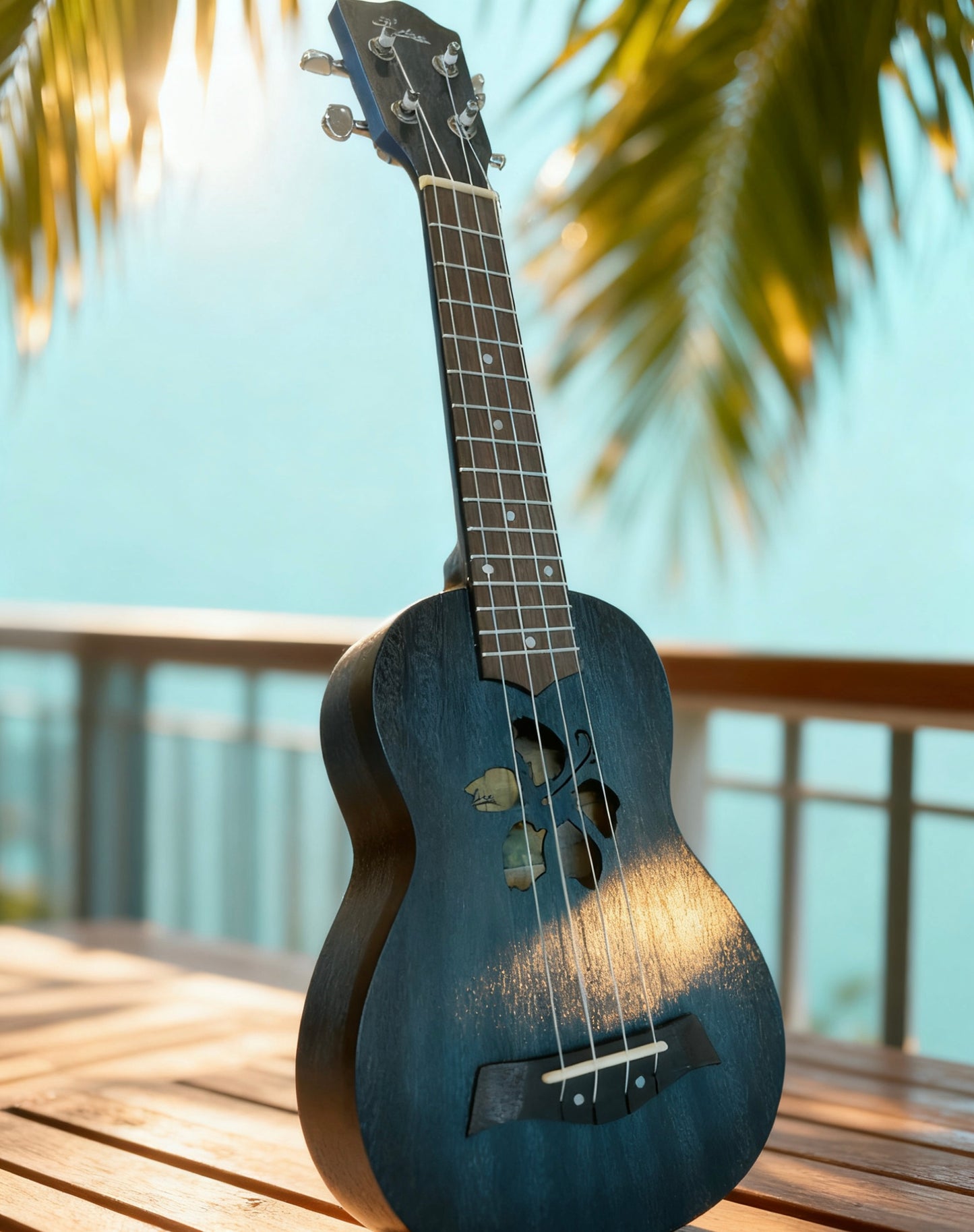 Kalena Soprano LM series Mahogany Ukulele Hibiscus Edition Aqua Blue